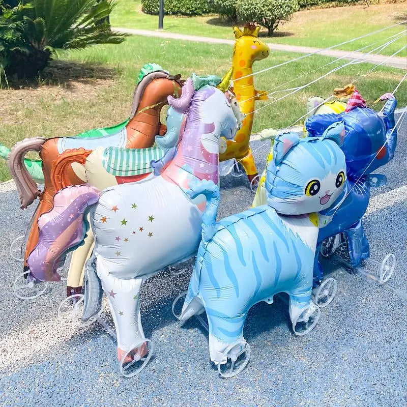 For Kids Birthday Party Decoration Baby Shower 4D Cartoon Foil Balloons Elephant Stand Walking Balloon With Wheel