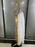 Women Cloak Sleeve Shining Sequins Mesh Ruffles Long Loose Dress Celebrate Performance Costumes Stage Wear