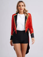 Velvet Circus Ringmaster Tailcoat Jacket Marching Band Halloween Showman Outerwear