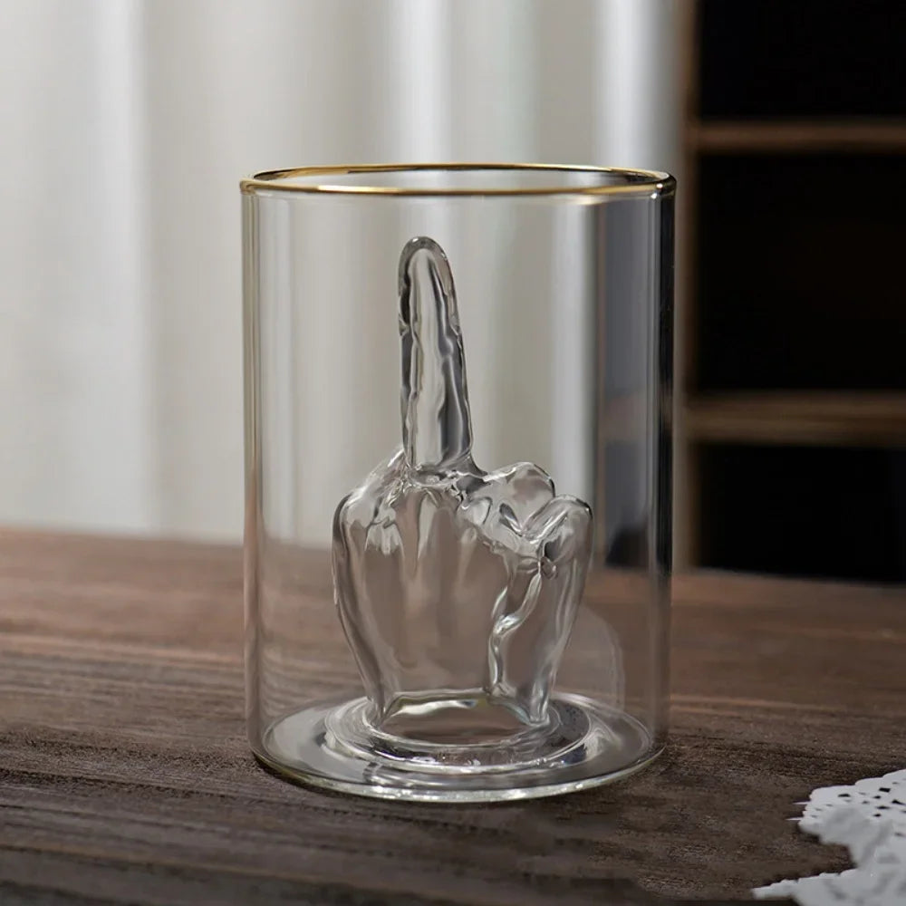 Funny Gag Gift for Men & Women Middle Finger Whiskey Glass Gift Set 12.5oz Novelty Glass 3D Finger Inside for Rude Humor Lovers - Big Tim's Magic Emporium