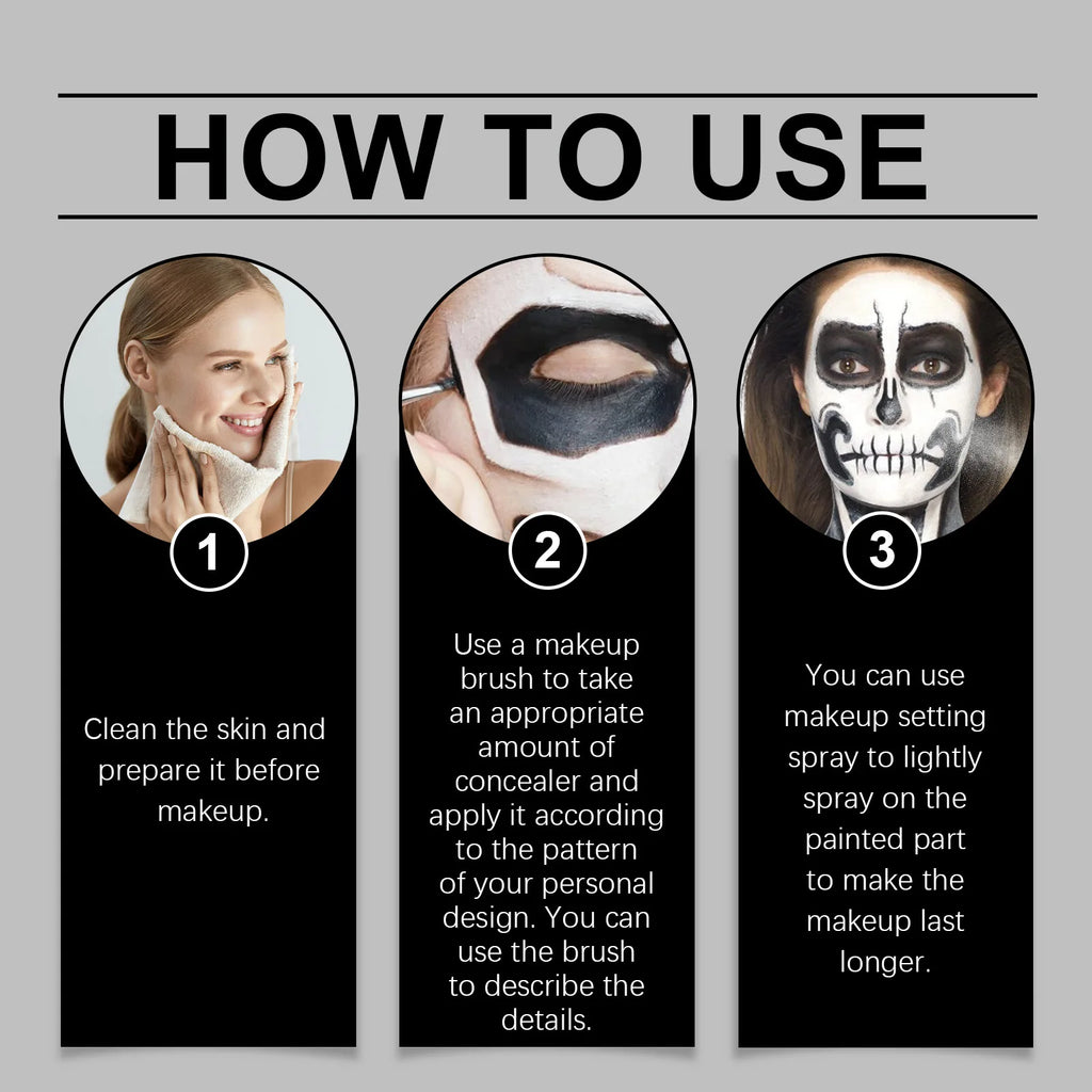 Halloween Black and White Foundation Paint Cream Concealer Easily Cover Skin Tone Clown Makeup Effect Cosplay Lasting Cosmetics - Big Tim's Magic Emporium