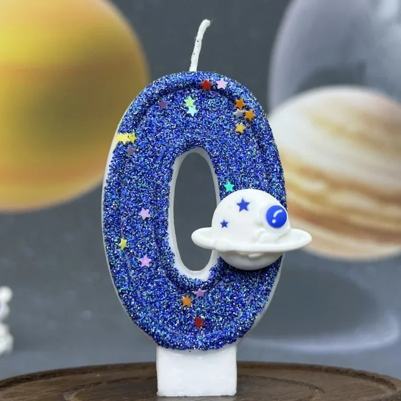 Boys Birthday Number Candle Cake Topper Blue Planetary Universe Children Baby Party One Year Old Dessert Decor Baking Supplies