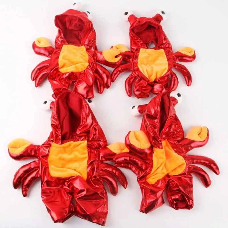 Adorable Cartoon Crab Pet Costume Animal Hoodie Warm Outfits Cloth Crab Theme Dog Halloween New Year Costume