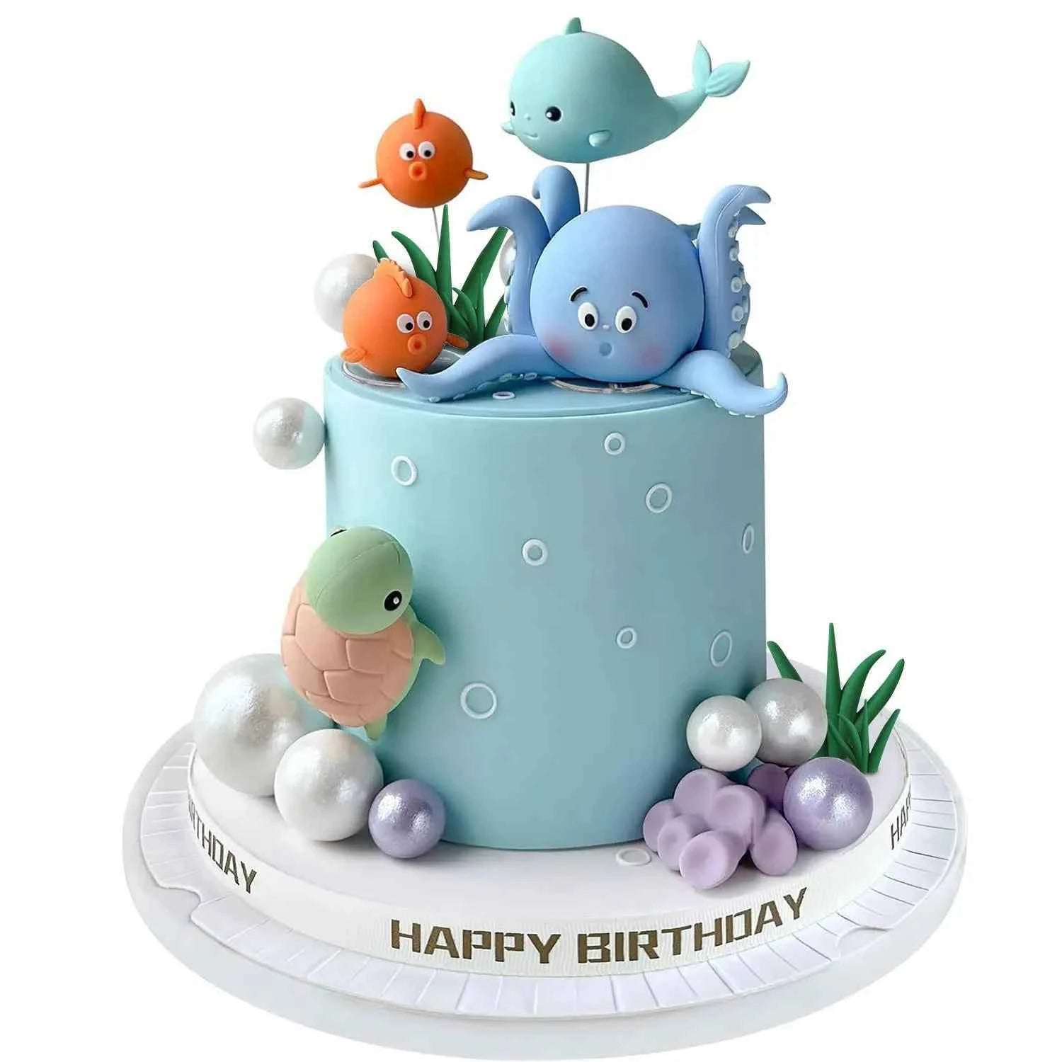 21PCS Under the Sea Cake Decorations Ocean Animals Cake Topper with Cake Balls for Boys Girls Baby Shower Birthday Party Supplie