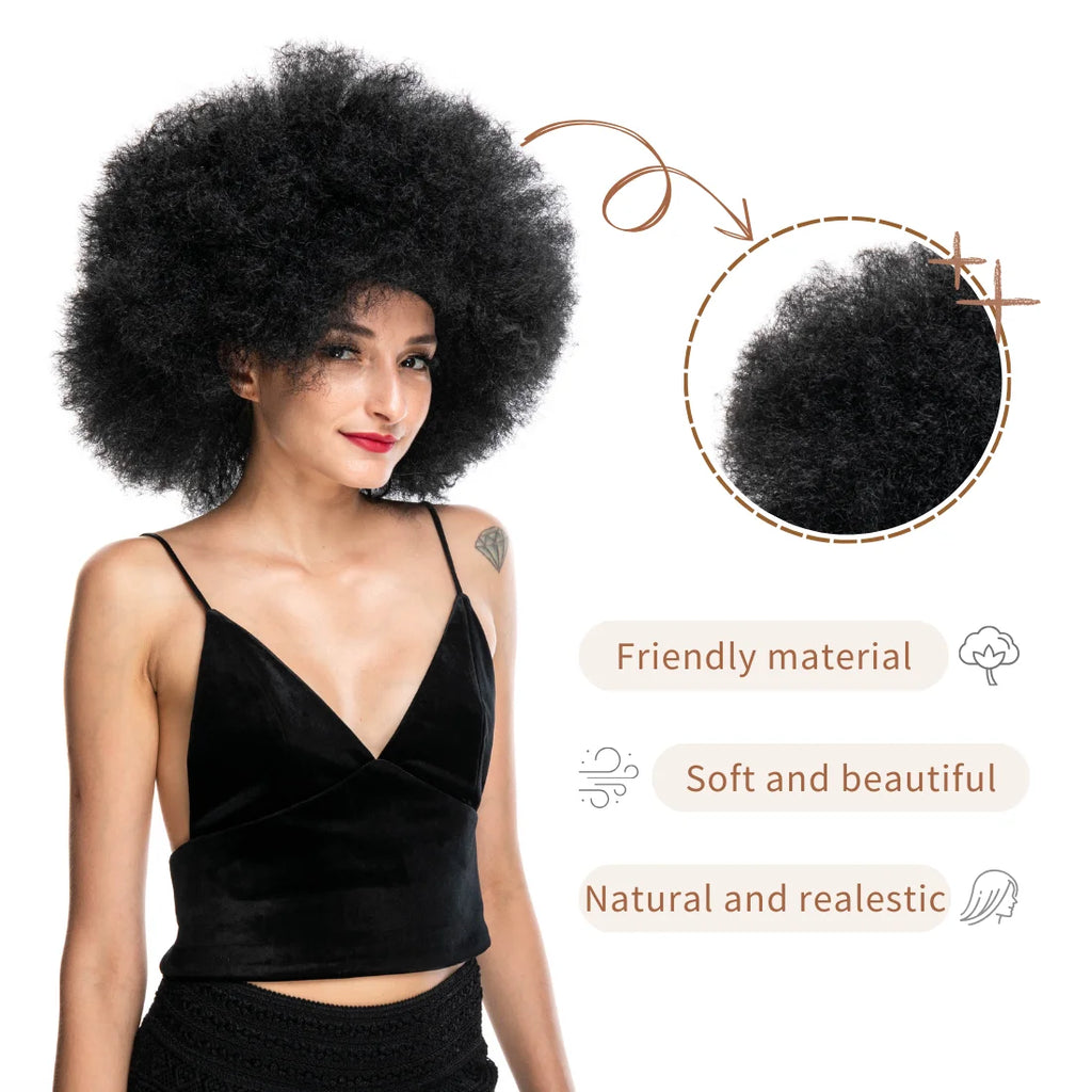 Afro Clown Cosplay Wigs for Women Black Cap Big Top Football Fans Wigs Halloween Adults Unisex Synthetic Hair Black Men Curly - Big Tim's Magic Emporium