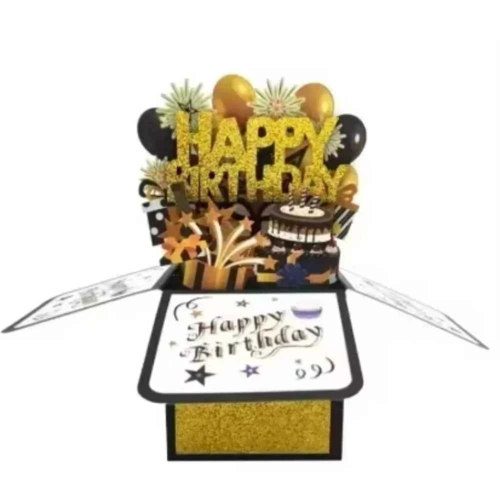 Happy Birthday Greeting Card With Envelope 3D Gift Box 18/30/40/50/60th Years Old Birthday Wishes Message Card Party Gift
