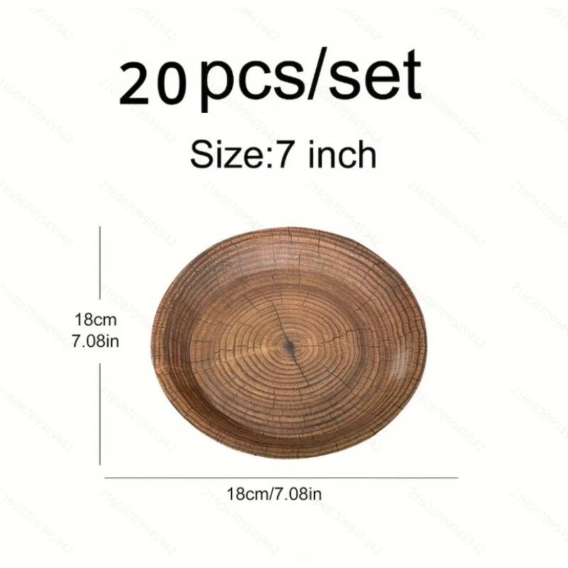 20Pcs Disposable Party Plates, Retro Wood Grain Design, 7 & 9 Inch Paper Plates for Birthday, Holiday, Picnic, Home Use - Big Tim's Magic Emporium