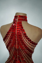 Sparkly Rhinestone High-Neck Sheath Mini Dress Stage Dance Costume