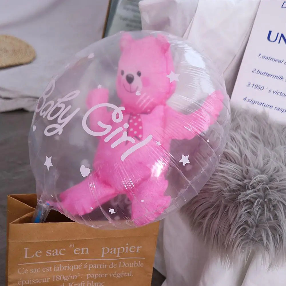 Birthday Gender Reveal Blue Pink Transparent 4D Double Bubble Balloons Bear Party Supplies Globos