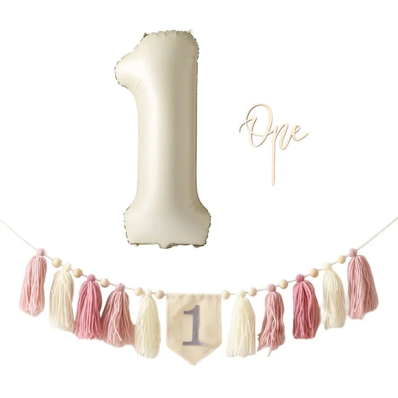 Baby Happy Birthday Party 1-3 Years Old Tassel Banner Newborn Milestone Take Picture Photography Props Party Decoration Supplies