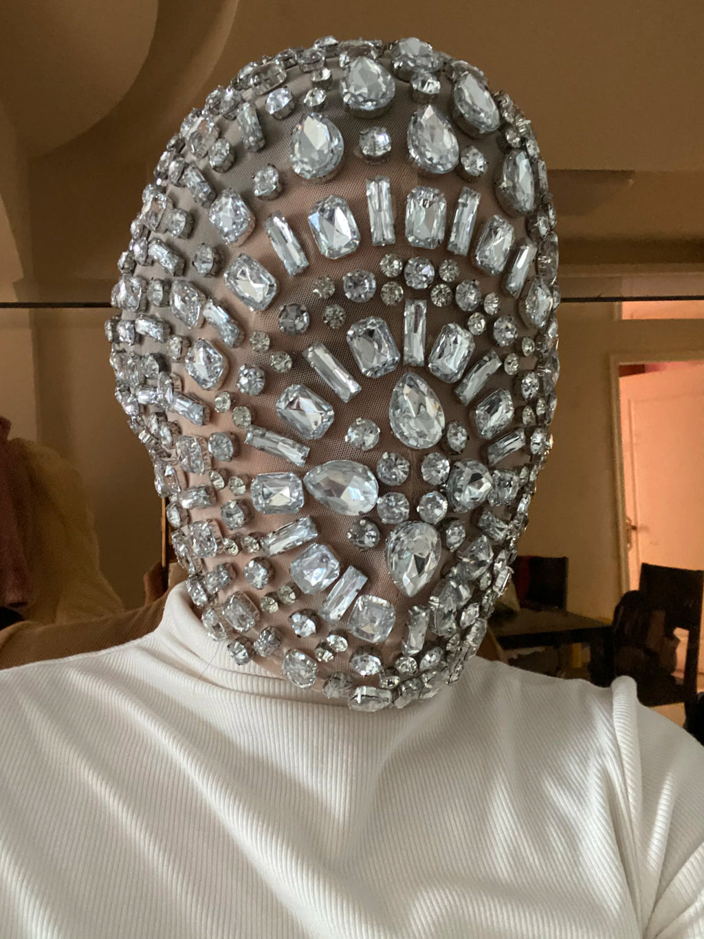 Shiny Diamond Mask for Women Men Elastic Mesh Headgear with Rhinestone Party Rave Mask DJ Dancer Stage Nightclub Headwear - Big Tim's Magic Emporium