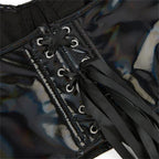 Black Shiny PU Leather Halter Corset Crop Top Push-Up Bustier Gothic Bra