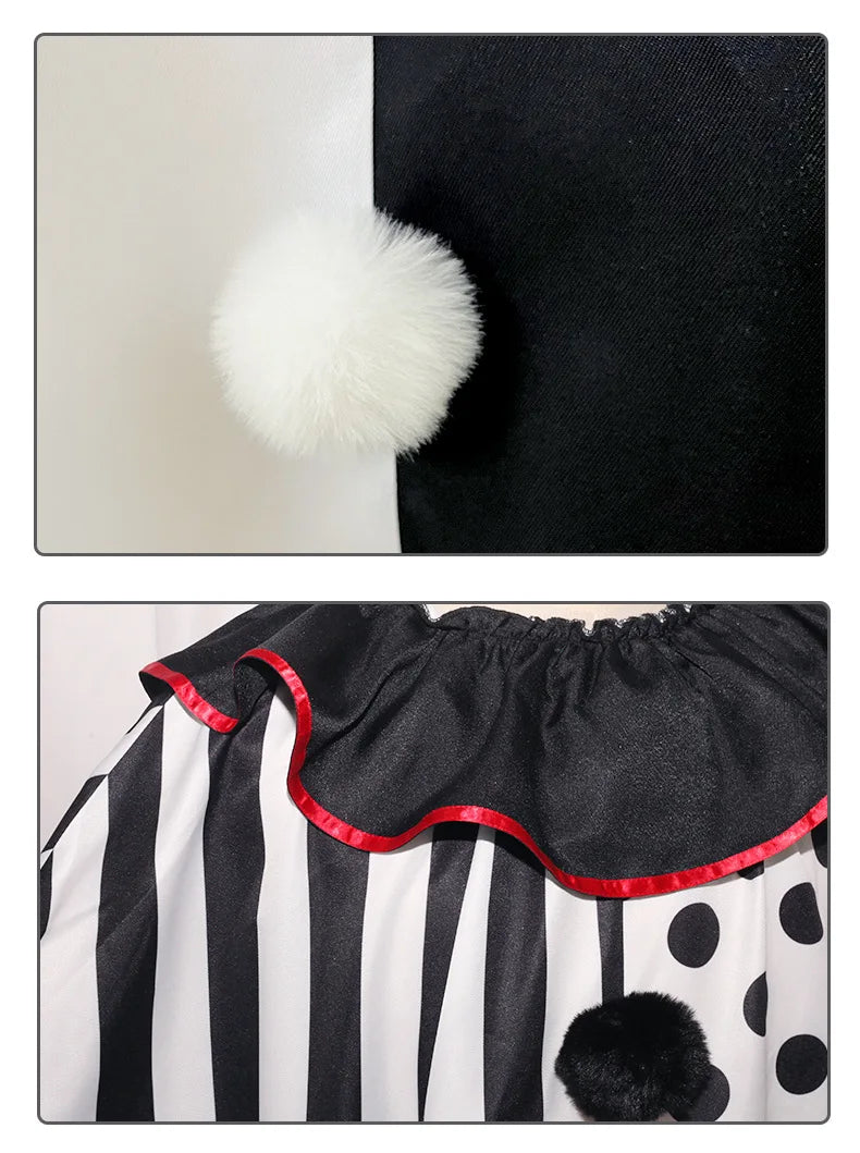 Horror Clown Cos Costume Halloween Women's Black and White Cloak Masquerade Adult Cosplay Role-playing Costume - Big Tim's Magic Emporium