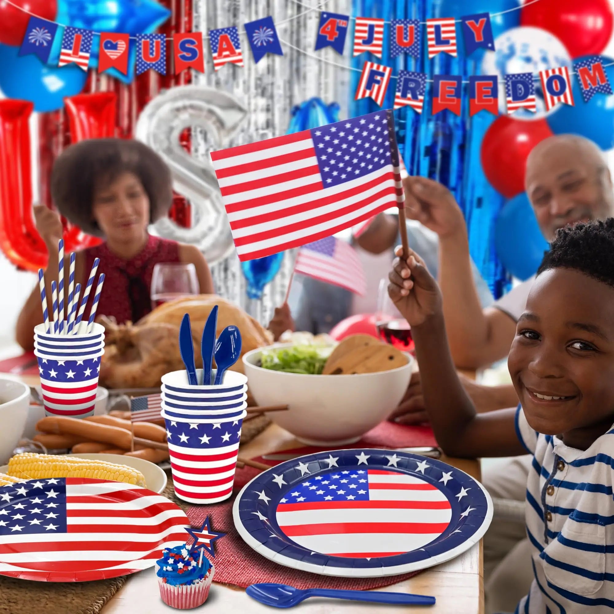American Party Decorations Independence Day Supplies Banner Balloons Plates For USA 4th Of July Patriotic Theme Party Supplies