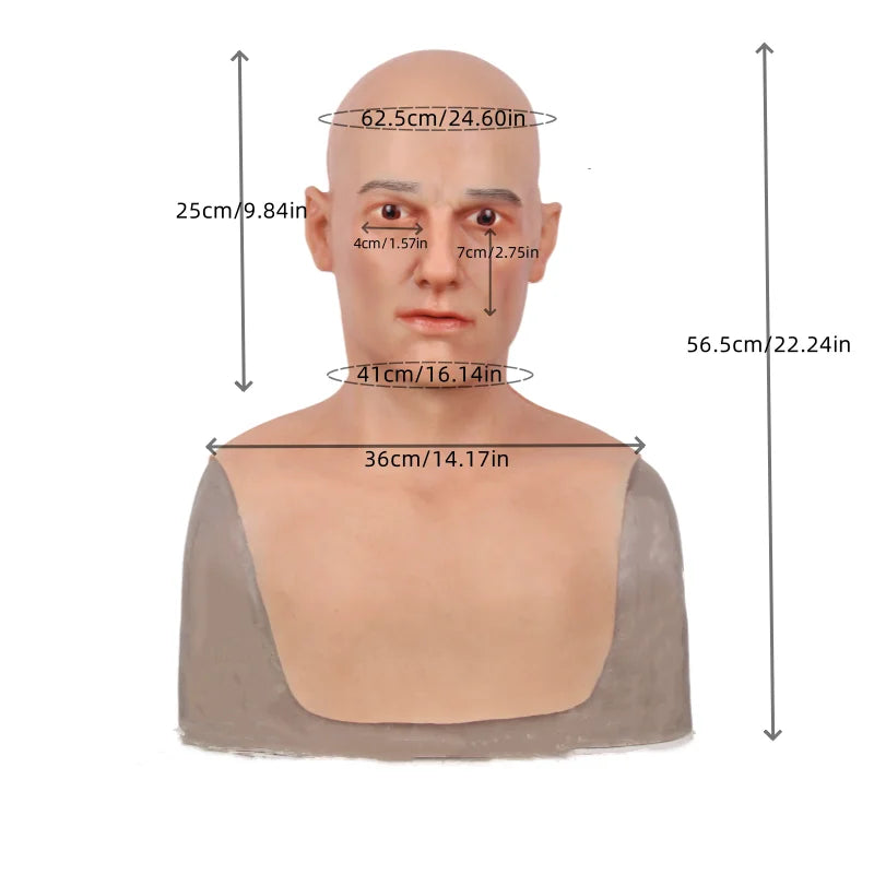 Men's full head silicone mask, party costume, role-playing, stage performance mask suitable for disguise use by Big Tim's Magic Emporium