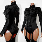 Rhinestone Mesh Jumpsuit Costume Set