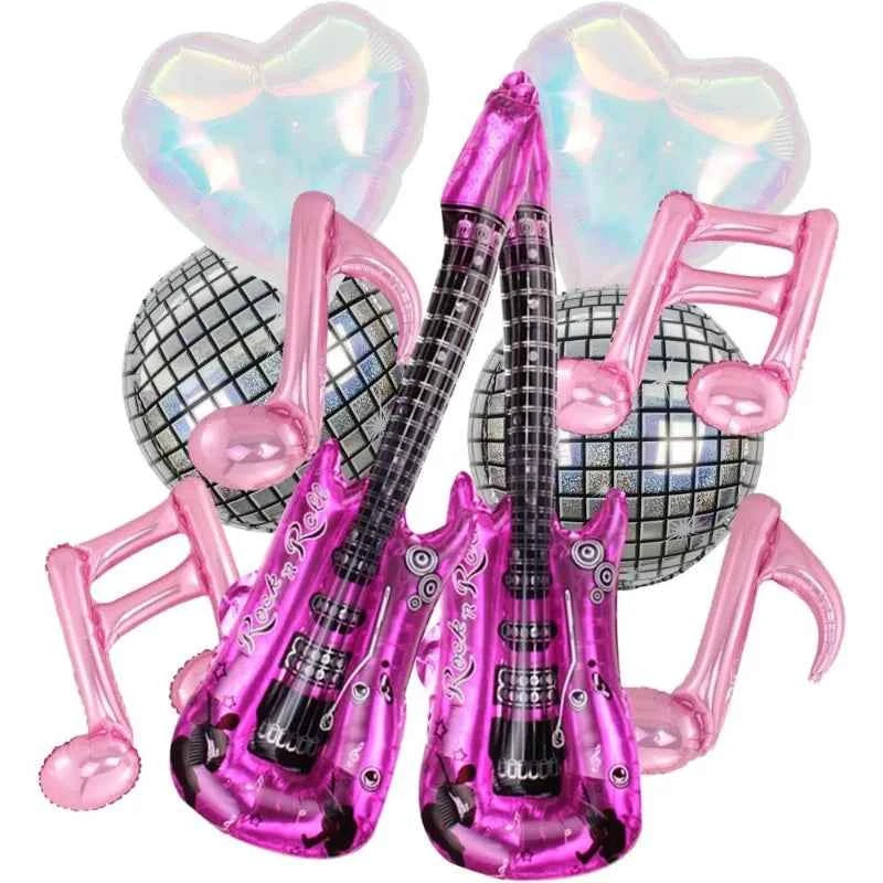 Music Party Decorative Balloons Music Note Laser Rainbow Heart Disco Guitar Foil Balloon Concert Music Birthday Party Blue
