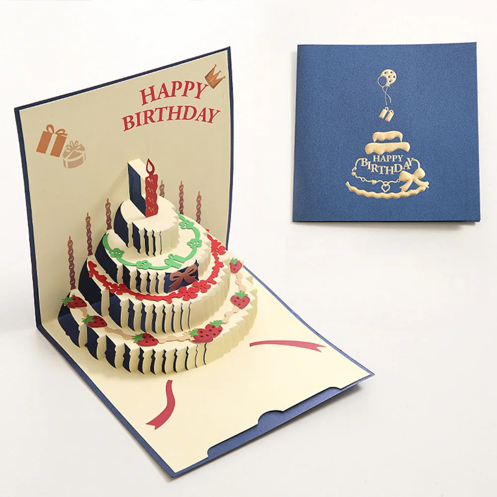 Happy Birthday Card Christmas Gift Card 3d Birthday Cake Pop-Up Greeting  with Envelope Christmas Invitation Cards for Kids