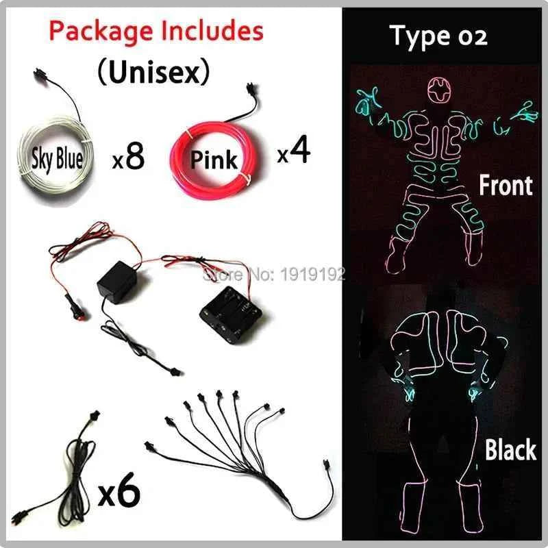 DIY Performance Dance LED Costume Materials Neon Light EL Wire Set Luminous Costumes DIY Materials Dance Talent Show Supplies