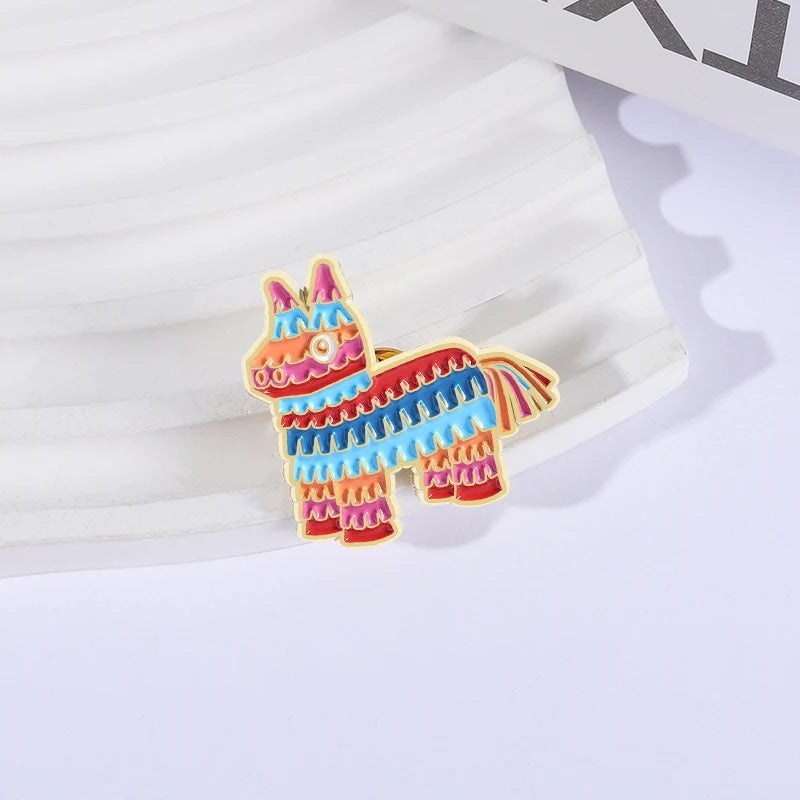 Creative Donkey Pinata Brooch Enamel Pins Funny Mexican Pinata Rainbow Donkey Brooches Backpack Lapel Badge Jewelry Gift Friends