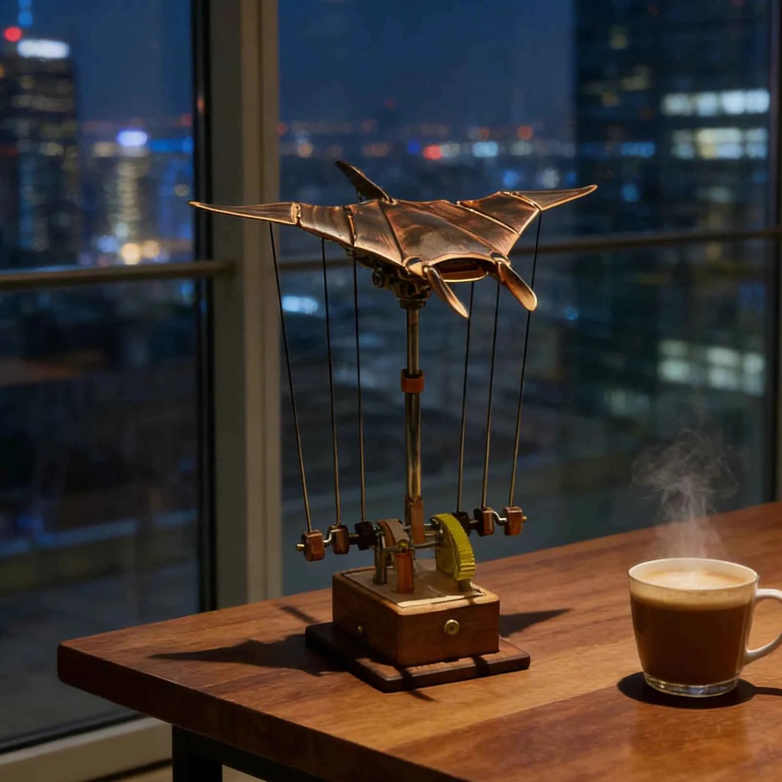 Artisan Wooden Manta Ray Automaton Handcrafted Mechanical Ocean Animal Ornaments Hand-Cranked Kinetices DIY Puzzle Decoration