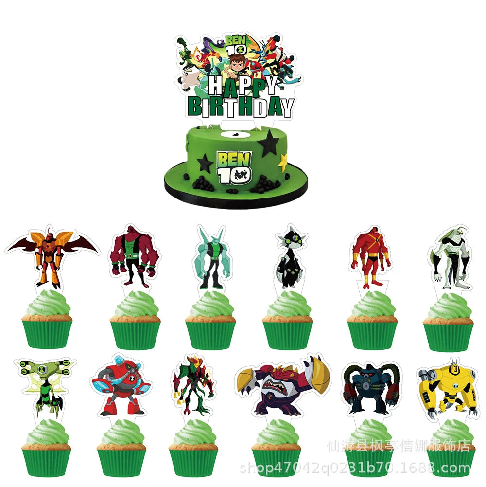 Cartoon Ben-10 Birthday Party Decoration Balloons Favor Set Banner Cake Toppers Baby Shower Boys Gift Party Supplies Photo Prop