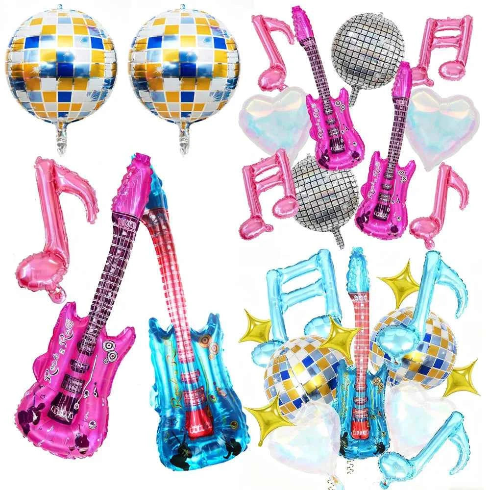 Music Party Decorative Balloons Music Note Laser Rainbow Heart Disco Guitar Foil Balloon Concert Music Birthday Party Blue