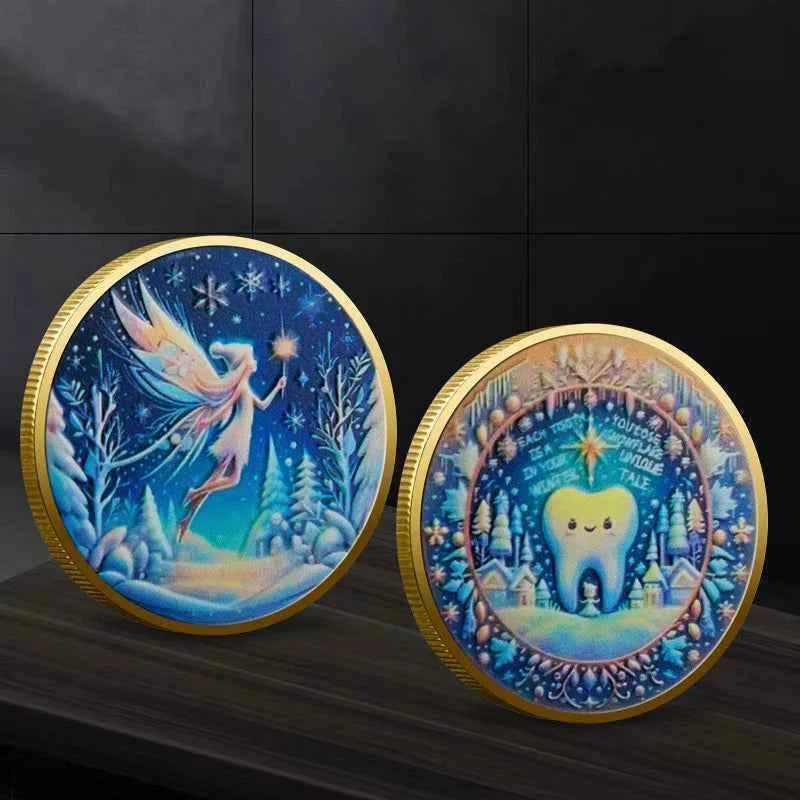 1pc Tooth Fairy Teeth Commemorative Coin Teeth Change Collectible Coin Medal Gifts for Kids Lucky Challenge Coin Party Gifts