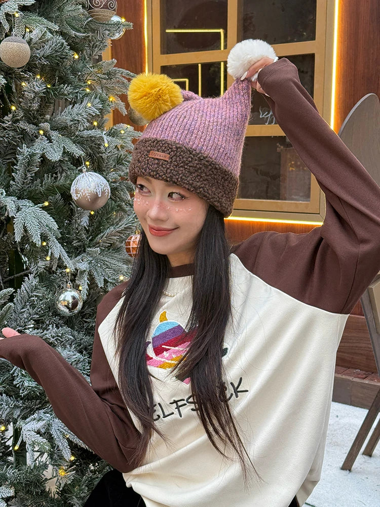 ELFSACK Cute Clown Colorful Pom Pom Warm Knit Beanie For Women - Big Tim's Magic Emporium