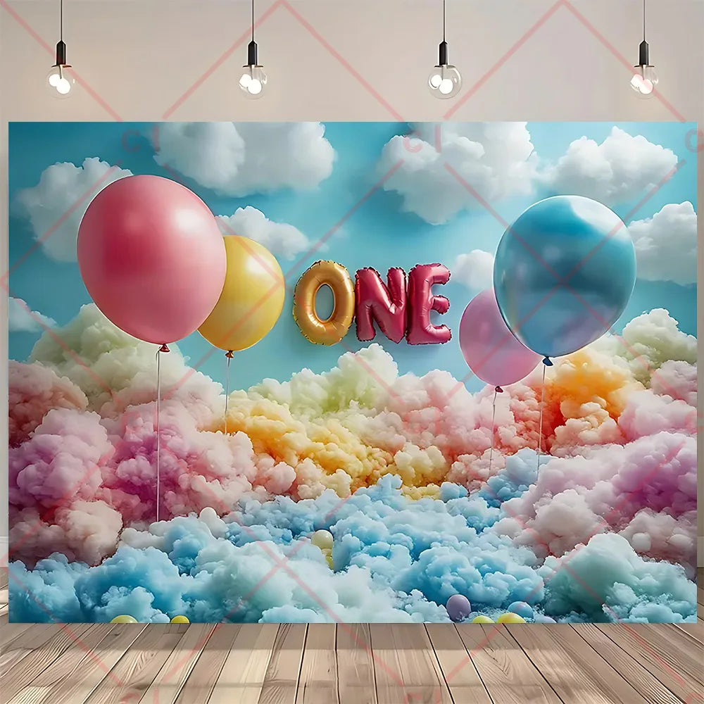 Newborn Baby 1st Birthday Backdrop Pink Blue Balloon Girl Boy Baby Shower Cake Smash Photography Background Decor Photo Studio
