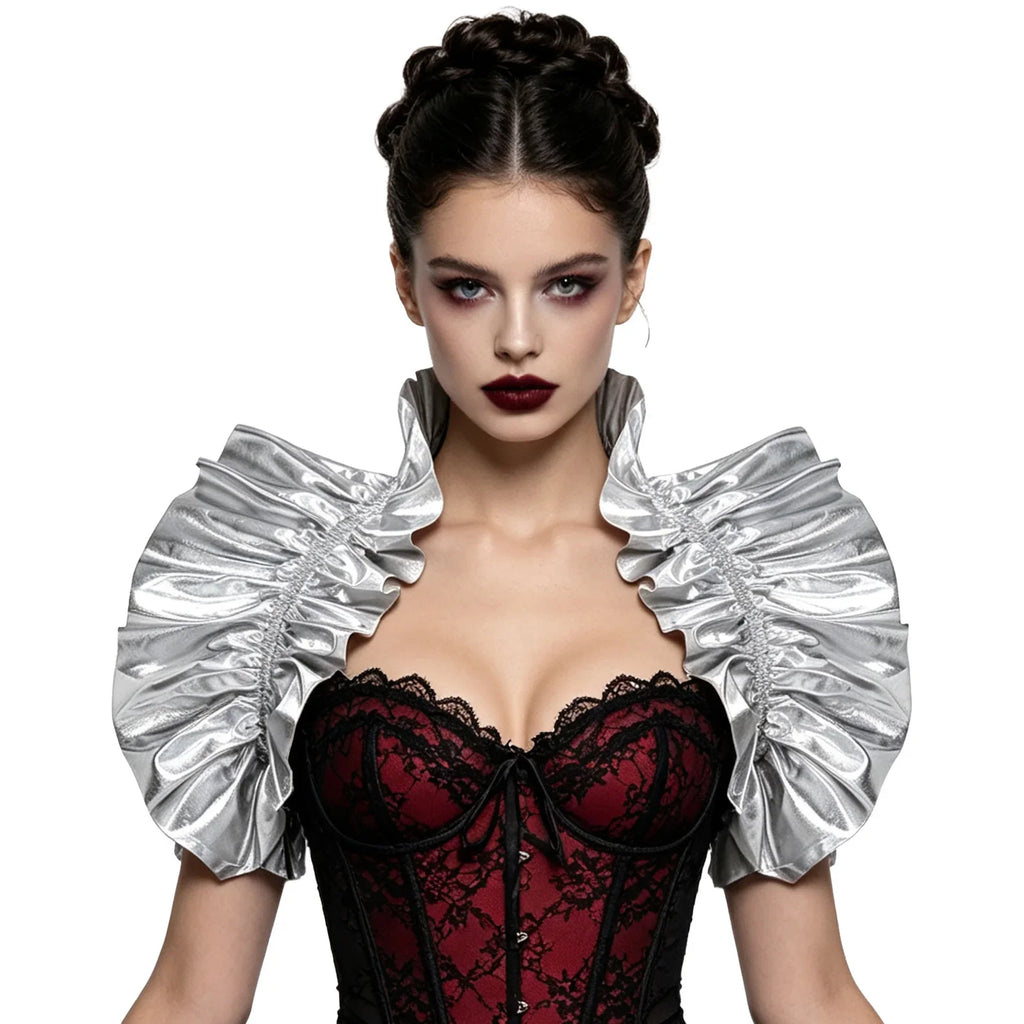 Metallic Ruffled Renaissance Neck Shrug Holographic Victorian Shoulder Capelet