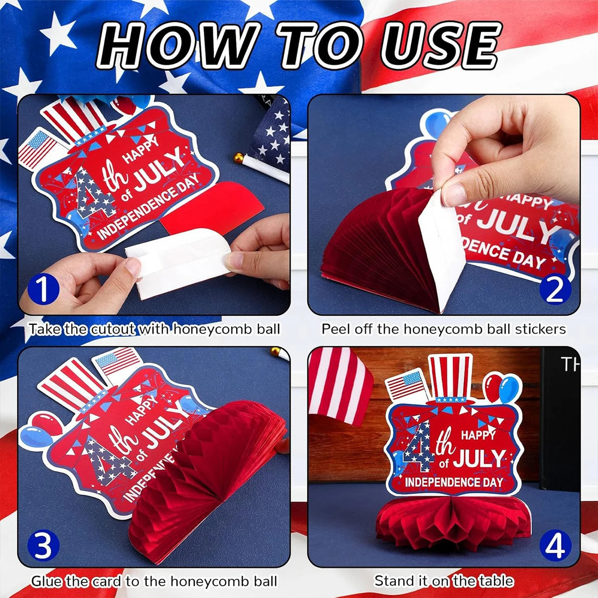 4th of July Table Centerpiece Patriotic Honeycomb Centerpieces Table Decorations Independence Day 250th Anniversary Party Decor