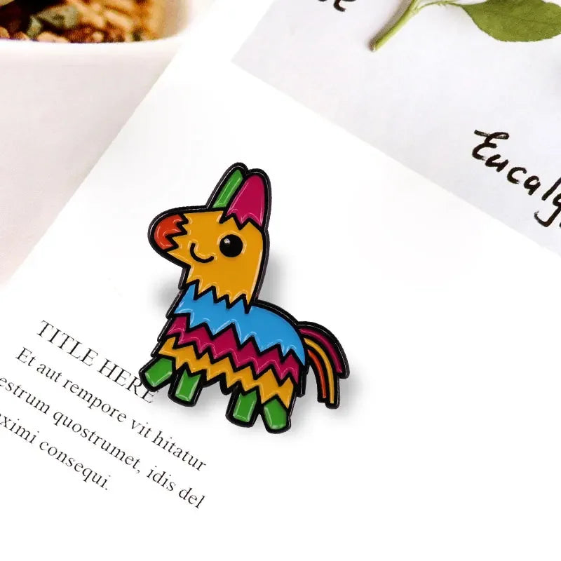Multicolor Donkey Pinata Enamel Pin Badge Rainbow Pinatas for Kids Game Party Fashion Jewelry
