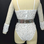 Sequined Rhinestone Bodysuit & Gogo Dance Performance Outfit