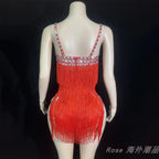 Custom Fringe Rhinestone Bodysuit & Stage Performance Dance Costume