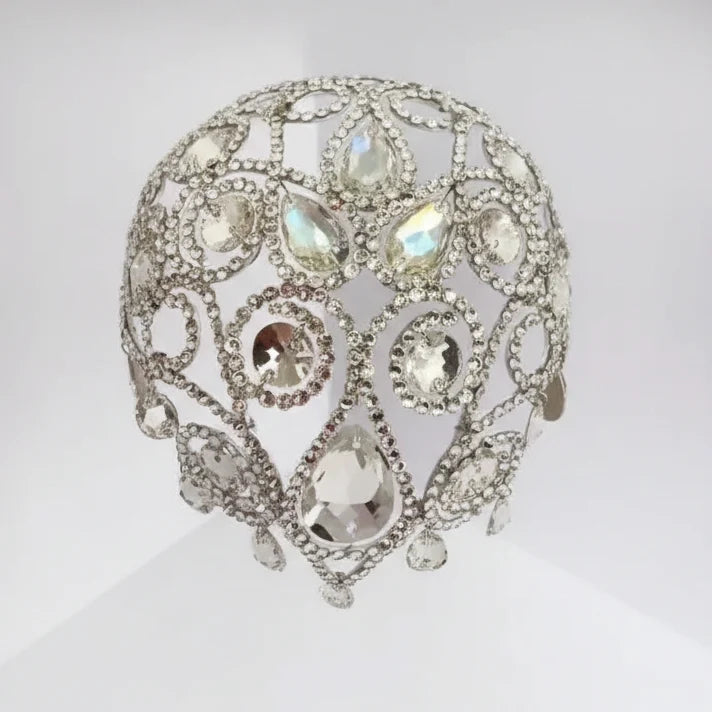 Oversized Glass Crystal Rhinestone Drop Pendant Headpiece & Earrings Drag Queen Stage Jewelry