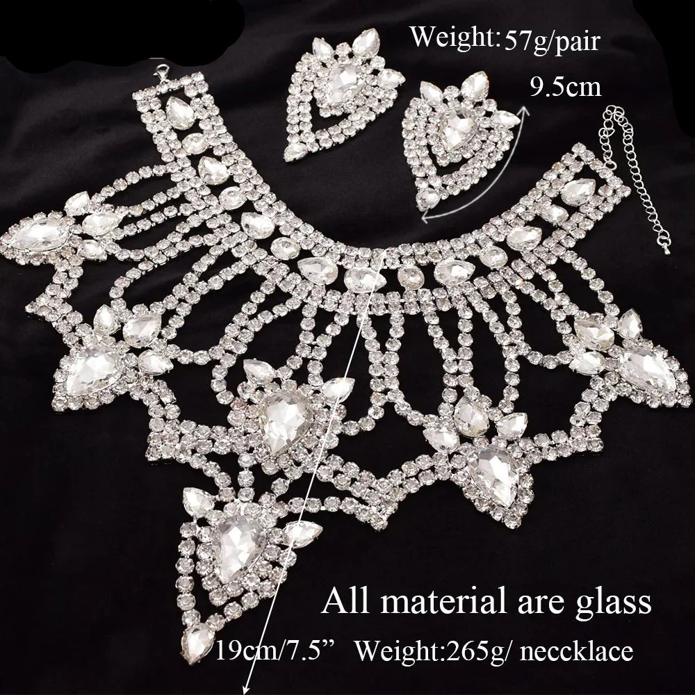 Oversized Glass Gemstone Choker Necklace & Earrings Drag Queen Stage Jewelry Set