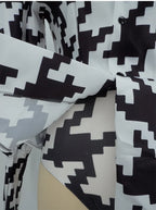 Houndstooth Geometric Print Bodysuit, Over-Knee Boots & Statement Hat 3-Piece Stage Costume Set