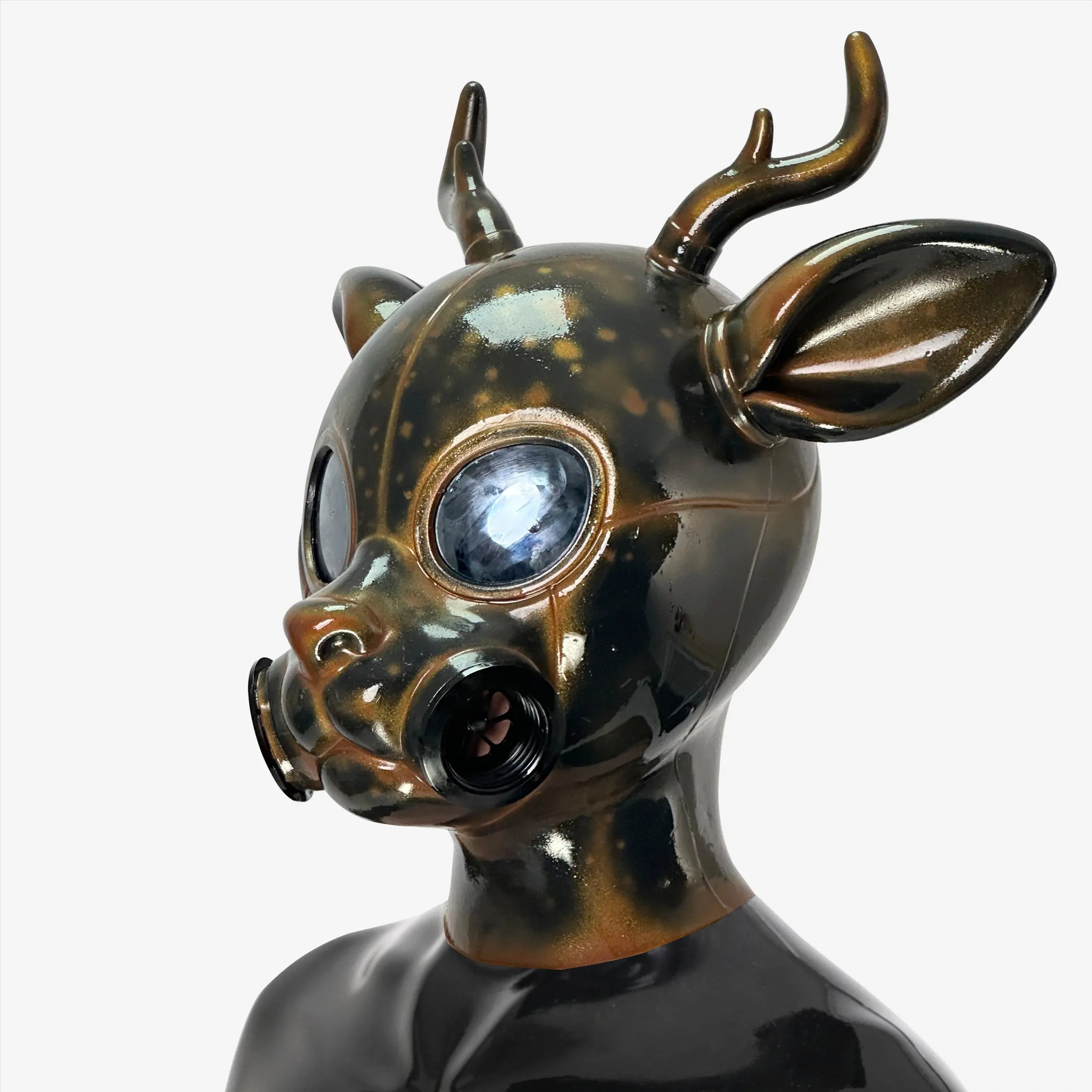 Feturax Silicone Stag Gas Mask Whole Black Color Hood for Cosplay Costumes Full Head with Eyes Glasses - Big Tim's Magic Emporium