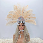 Artisanal Ostrich Feather Showgirl Headdress & Carnival Hair Accessory