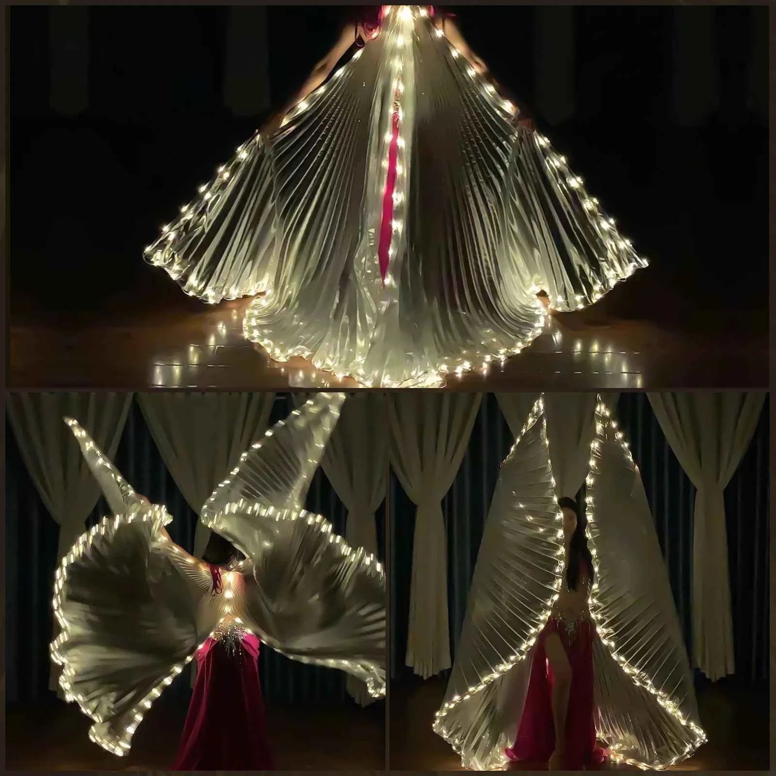 LED Luminescent Cloak Adult Dancers Luminous Butterfly Wing Stage Performance Belly Dancing Party Photo Prop Telescopic Sticks