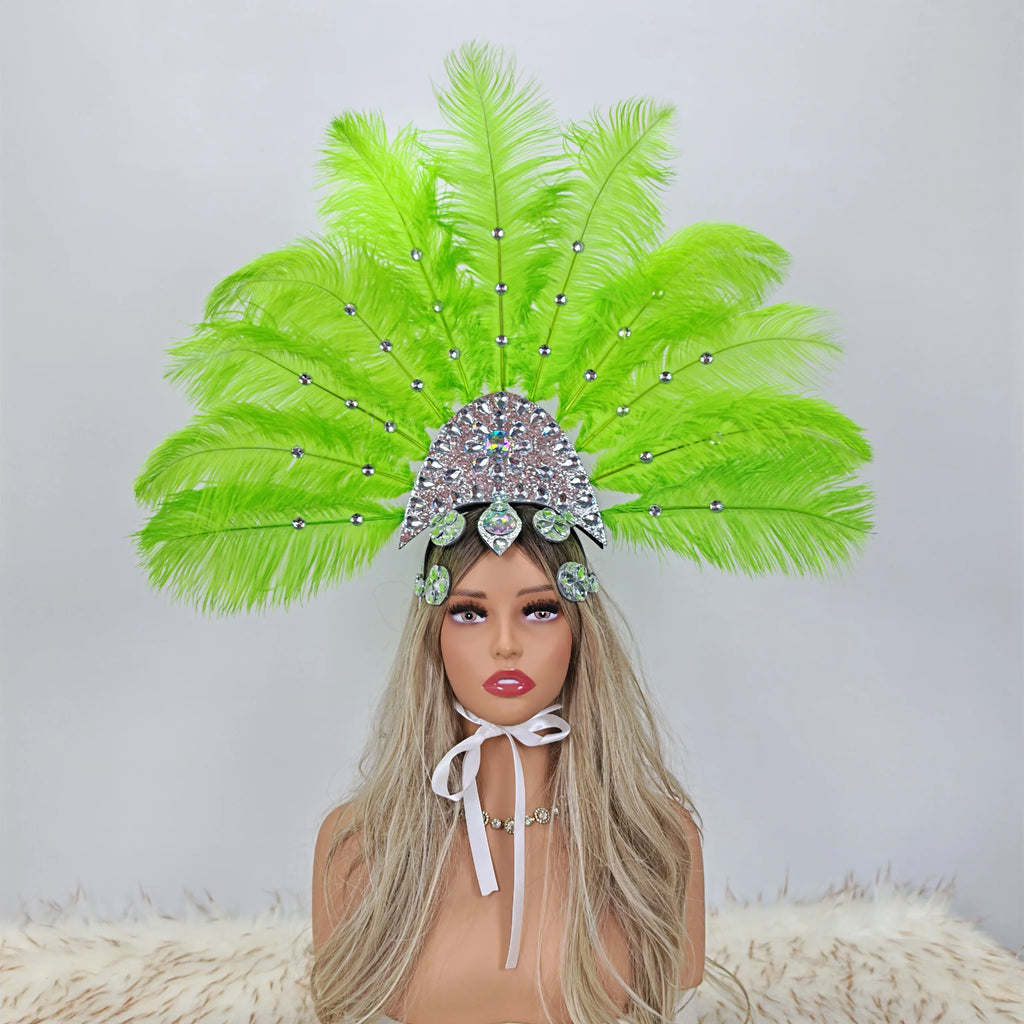 Artisanal Ostrich Feather Showgirl Headdress & Carnival Hair Accessory