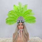 Artisanal Ostrich Feather Showgirl Headdress & Carnival Hair Accessory