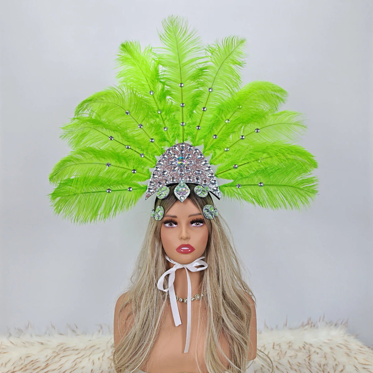 Artisanal Ostrich Feather Showgirl Headdress & Carnival Hair Accessory