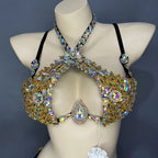 Sparkly Crystal Wire Bra Halter Top Samba Carnival Costume