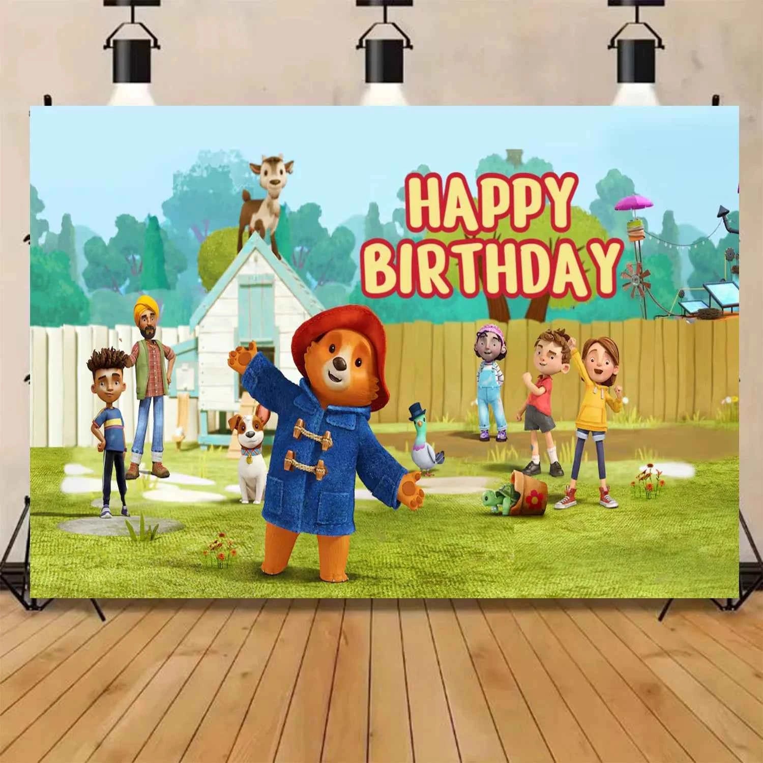 Cartoon&Paddingtons Party Supplies Happy Birthday Banner Bears Balloons Cupcake Toppers Backdrop Kids Birthday Baby Shower Gift