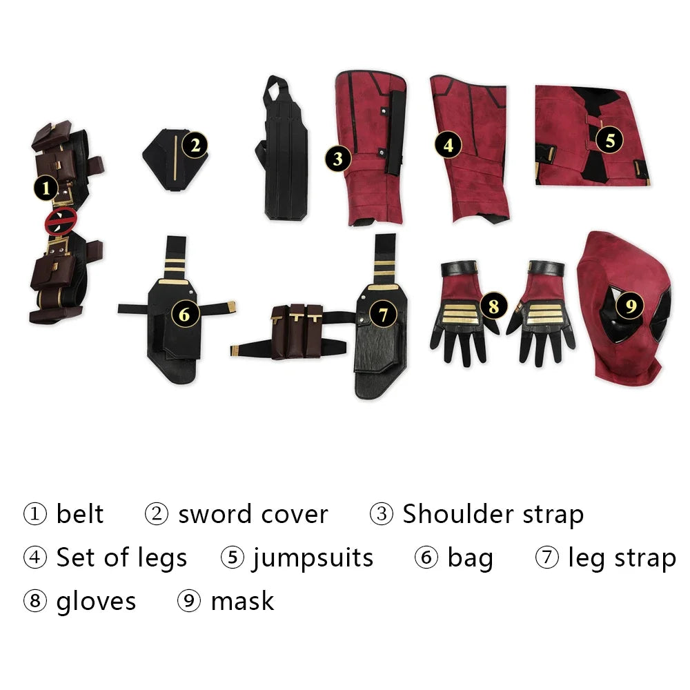 New Arrival DP3 Mr. Pool Cosplay Costume Hero Complete Clothes Red Leather Men Jumpsuit Halloween Carnival Christmas Outfit - Big Tim's Magic Emporium
