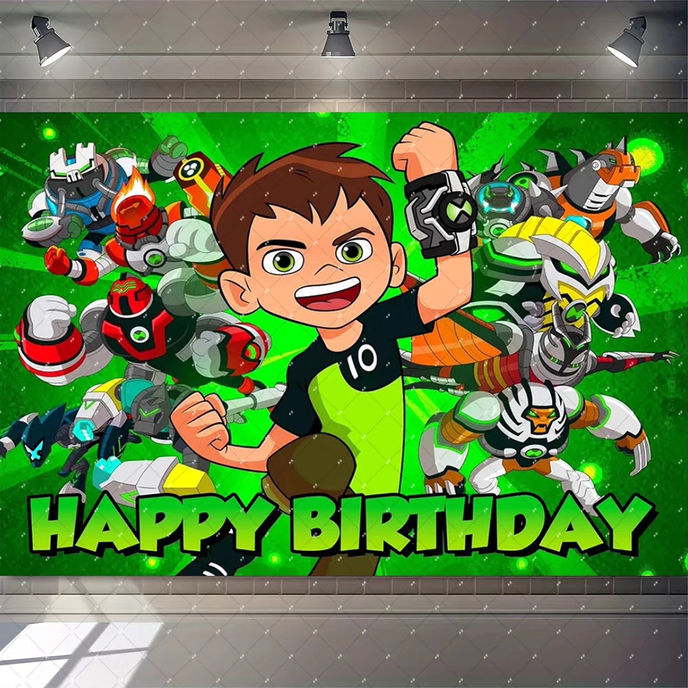 Cartoon Ben-10 Birthday Party Decoration Balloons Favor Set Banner Cake Toppers Baby Shower Boys Gift Party Supplies Photo Prop