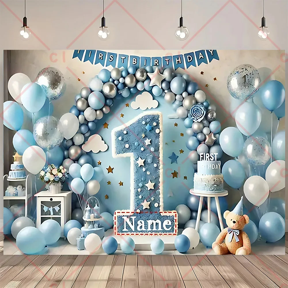 Newborn Baby 1st Birthday Backdrop Pink Blue Balloon Girl Boy Baby Shower Cake Smash Photography Background Decor Photo Studio