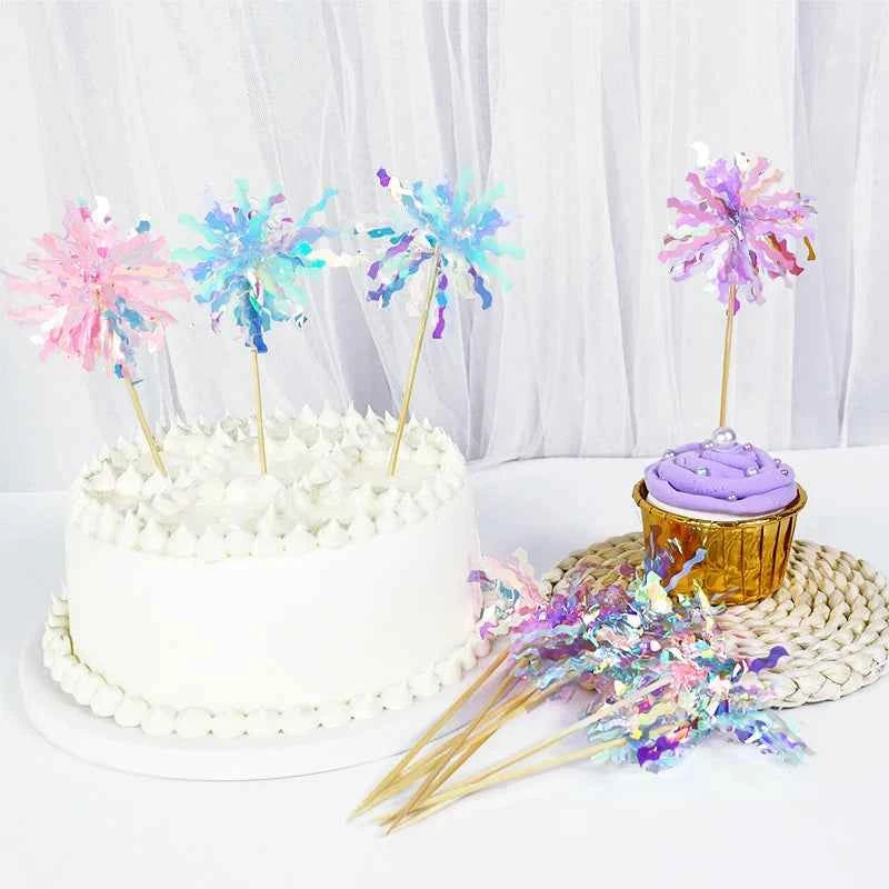 20pcs Happy Birthday Glitter Cake Topper Colorful Fireworks Tassels Cupcake Topper Wedding Baby Shower Baking Dessert Cake Decor